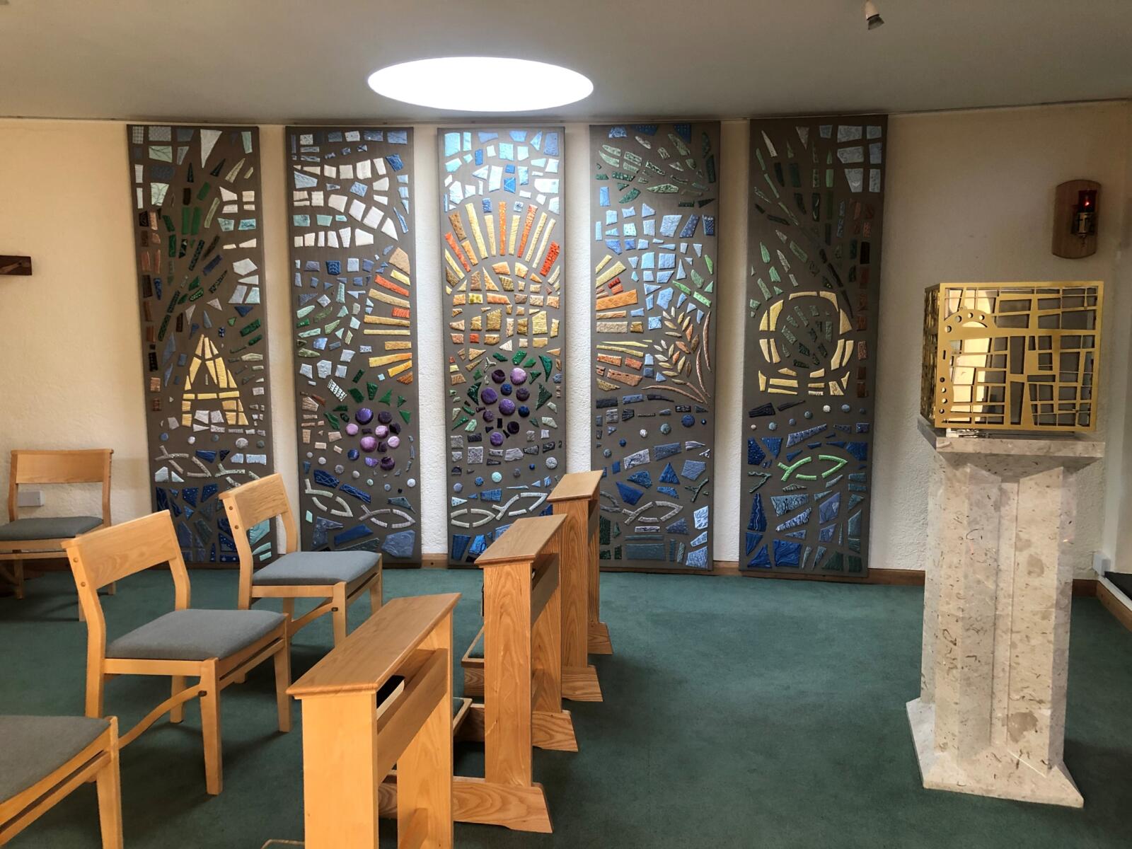 OLOL tapestry stained glass